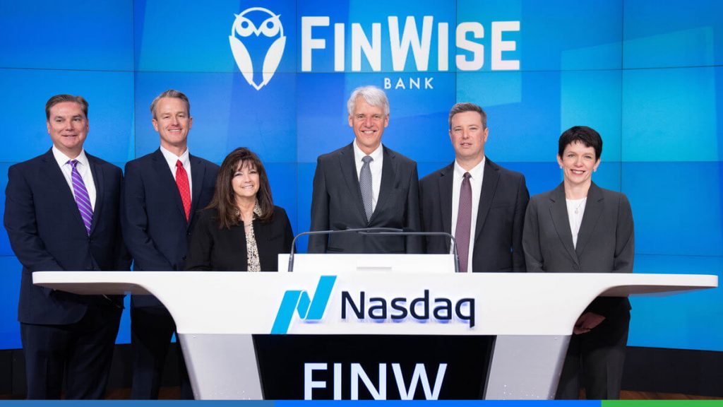 Dawn Cannon with the FinWise Executive Team at Nasdaq headquarters in New York City